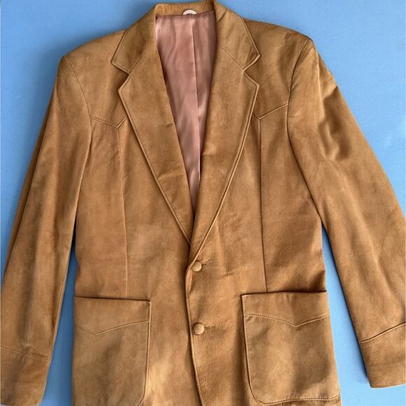 Vintage Pioneer Wear Genuine Leather Brown Suede Western Sport Coat Jacket USA‎